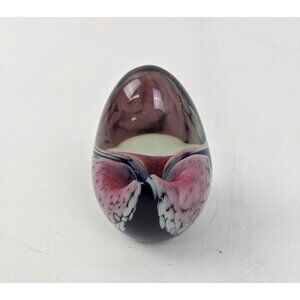 Glass Eye Studio GES 1993 Egg Shaped Paperweight LIly 3" Pink Clear Signed